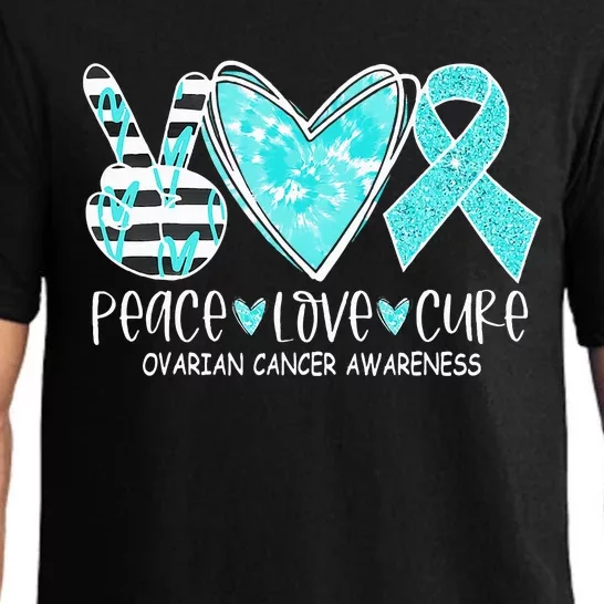 Ovarian Cancer Awareness Teal Ribbon Heart Peace Love Cure Pajama Set