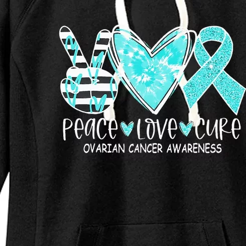 Ovarian Cancer Awareness Teal Ribbon Heart Peace Love Cure Women's Fleece Hoodie