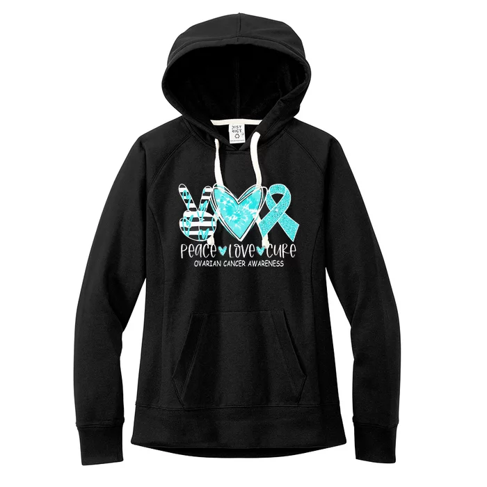 Ovarian Cancer Awareness Teal Ribbon Heart Peace Love Cure Women's Fleece Hoodie