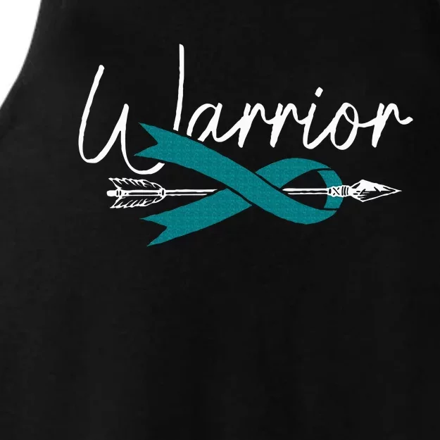 Ovarian Cancer Awareness Month Woman Teal Ribbon Warrior Ladies Tri-Blend Wicking Tank