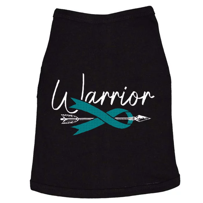 Ovarian Cancer Awareness Month Woman Teal Ribbon Warrior Doggie Tank