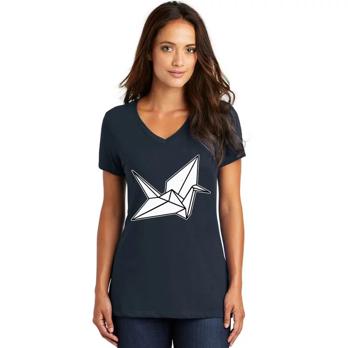 Origami Crane Blackwork Minimal Women's V-Neck T-Shirt