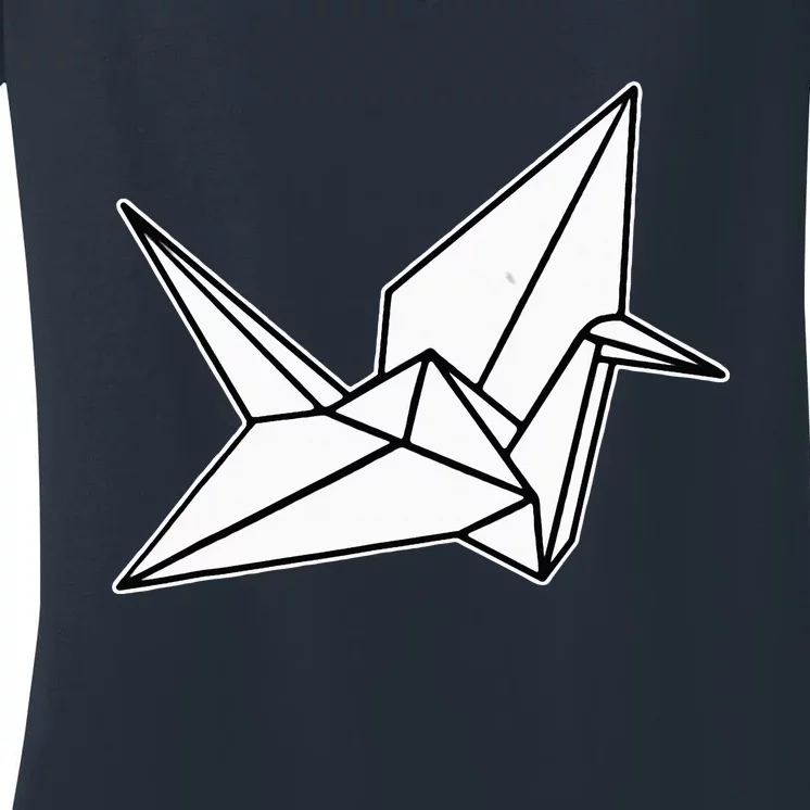 Origami Crane Blackwork Minimal Women's V-Neck T-Shirt