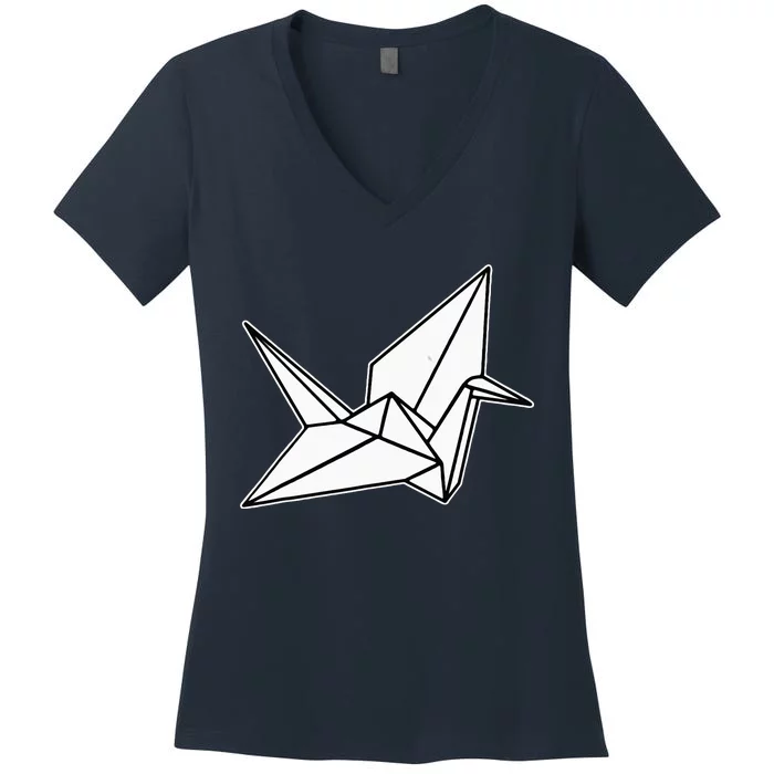 Origami Crane Blackwork Minimal Women's V-Neck T-Shirt