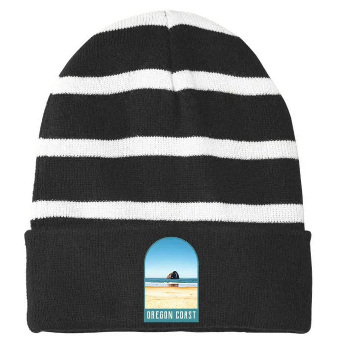 Oregon Coast Beach Views Pacific Northwest Travel Striped Beanie with Solid Band