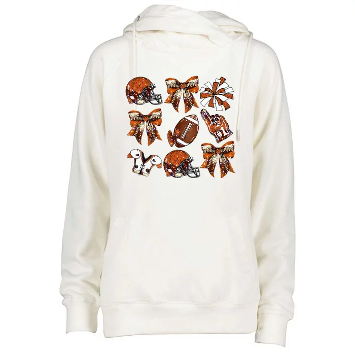 Orange Coquette Bow Football Game Day Womens Funnel Neck Pullover Hood