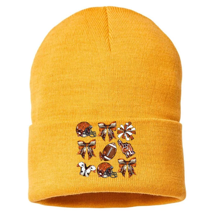 Orange Coquette Bow Football Game Day Sustainable Knit Beanie