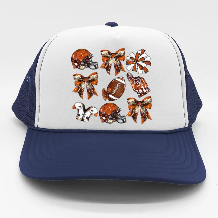 Orange Coquette Bow Football Game Day Trucker Hat