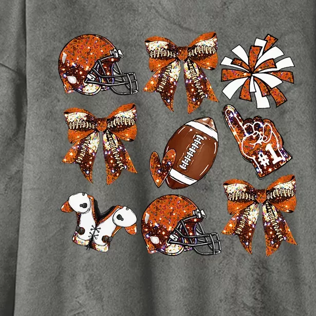 Orange Coquette Bow Football Game Day Hooded Wearable Blanket