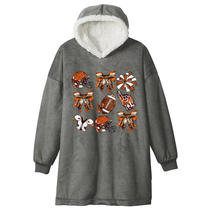 Orange Coquette Bow Football Game Day Hooded Wearable Blanket