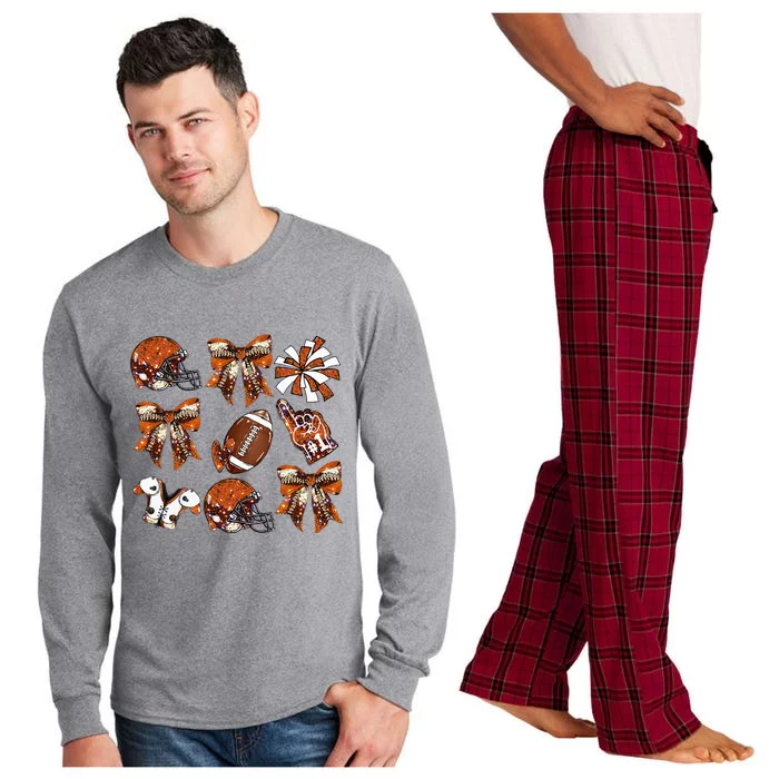 Orange Coquette Bow Football Game Day Long Sleeve Pajama Set