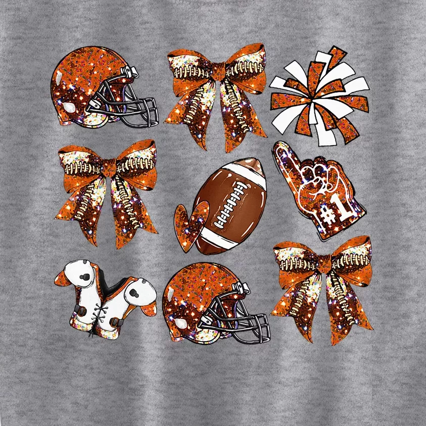 Orange Coquette Bow Football Game Day Kids Sweatshirt