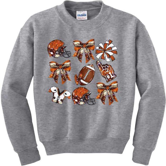 Orange Coquette Bow Football Game Day Kids Sweatshirt