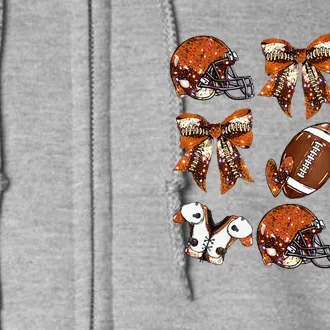 Orange Coquette Bow Football Game Day Full Zip Hoodie