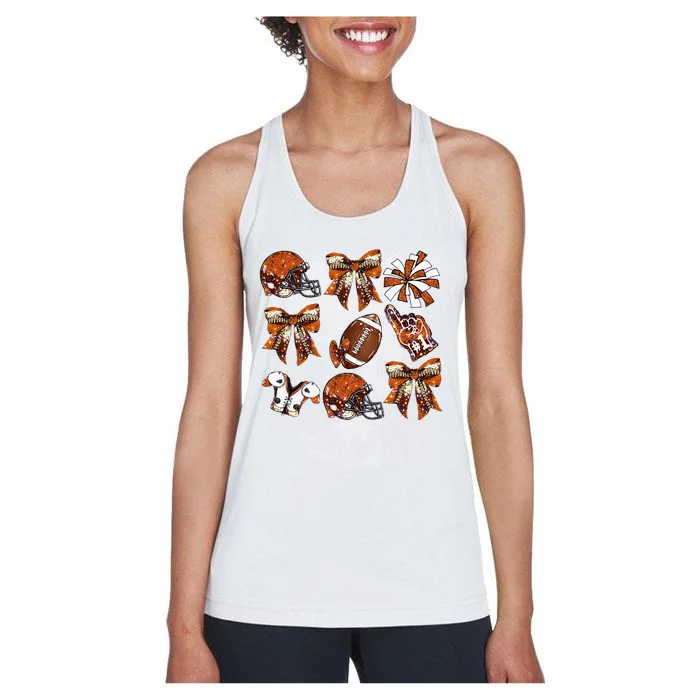 Orange Coquette Bow Football Game Day Women's Racerback Tank