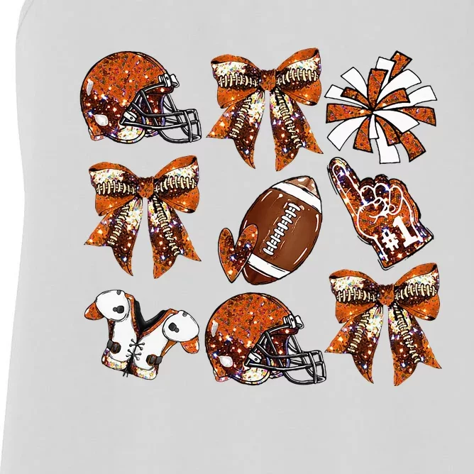 Orange Coquette Bow Football Game Day Women's Racerback Tank