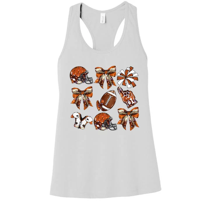 Orange Coquette Bow Football Game Day Women's Racerback Tank