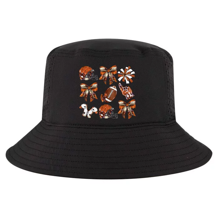 Orange Coquette Bow Football Game Day Women Gift Cool Comfort Performance Bucket Hat