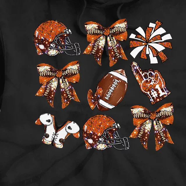 Orange Coquette Bow Football Game Day Women Gift Tie Dye Hoodie