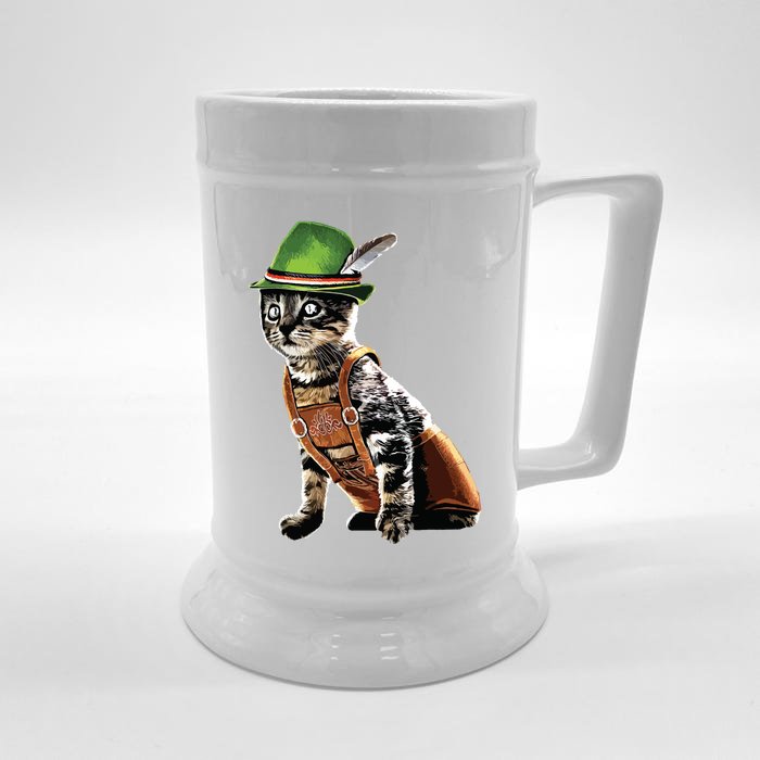 Oktoberfest Cat Bavarian Lederhosen Costume Alpine Hat Gift Front & Back Beer Stein