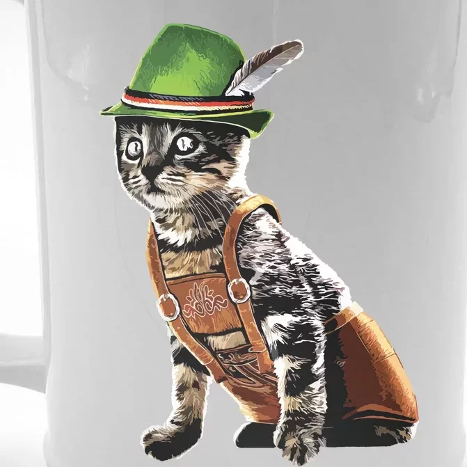 Oktoberfest Cat Bavarian Lederhosen Costume Alpine Hat Gift Front & Back Beer Stein