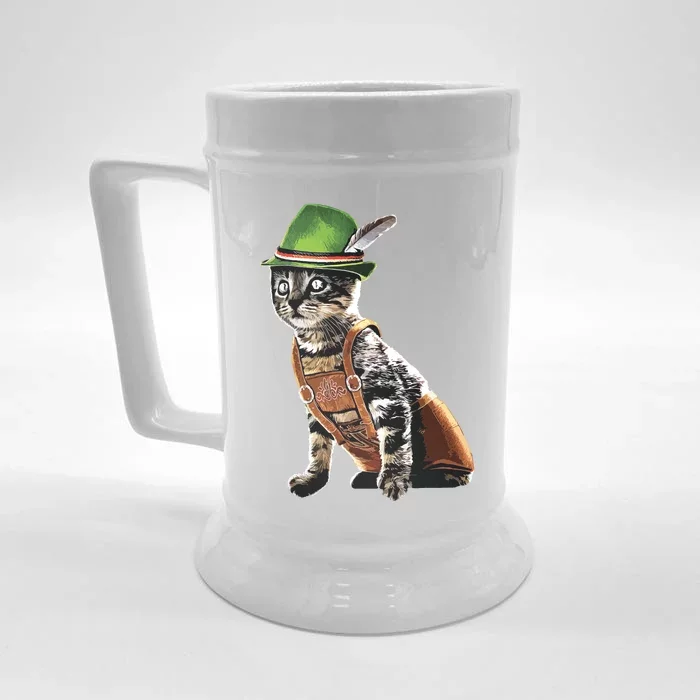 Oktoberfest Cat Bavarian Lederhosen Costume Alpine Hat Gift Front & Back Beer Stein