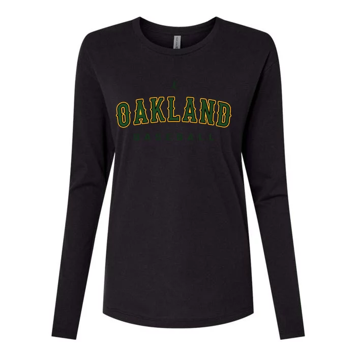 Oakland City Baseball Retro Vintage Baseball Lover Oakland Womens Cotton Relaxed Long Sleeve T-Shirt