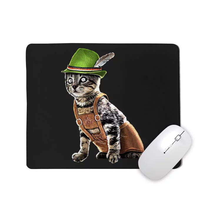 Oktoberfest Cat Bavarian Lederhosen Costume Alpine Hat Gift Mousepad