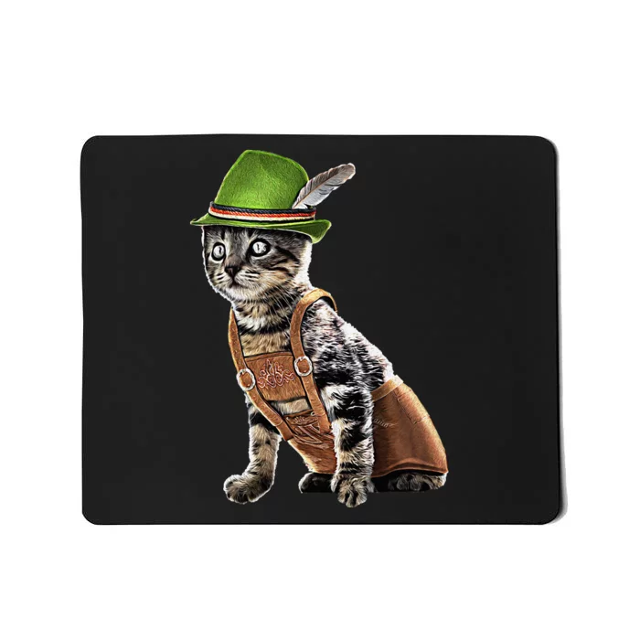 Oktoberfest Cat Bavarian Lederhosen Costume Alpine Hat Gift Mousepad