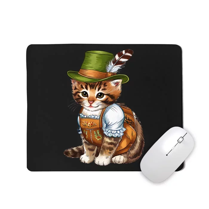 Oktoberfest Cat Bavarian Lederhosen Costume And Hat Funny Mousepad