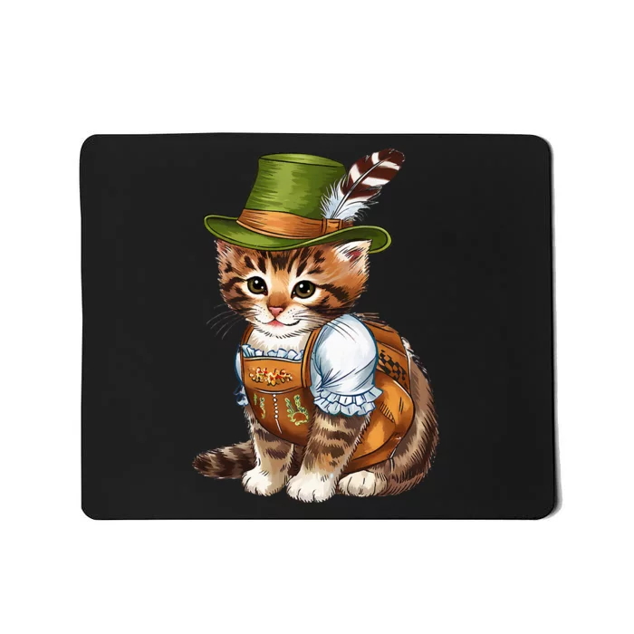 Oktoberfest Cat Bavarian Lederhosen Costume And Hat Funny Mousepad