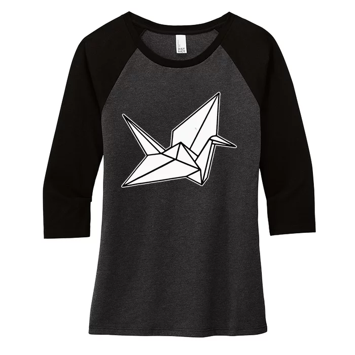 Origami Crane Blackwork Minimal Women's Tri-Blend 3/4-Sleeve Raglan Shirt