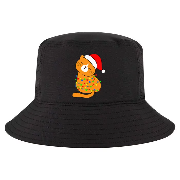 Orange Cat Christmas Tree Lights Santa Hat Funny Cat Lovers Cool Comfort Performance Bucket Hat