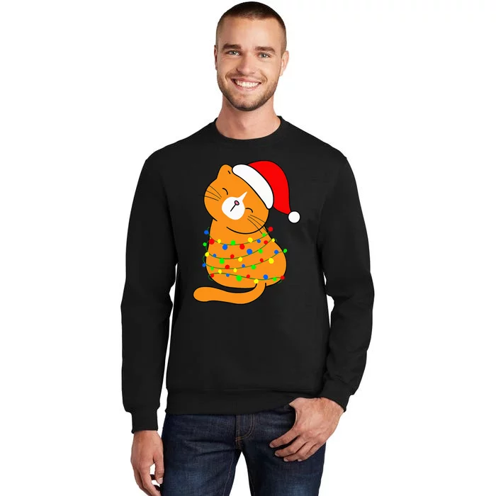 Orange Cat Christmas Tree Lights Santa Hat Funny Cat Lovers Sweatshirt