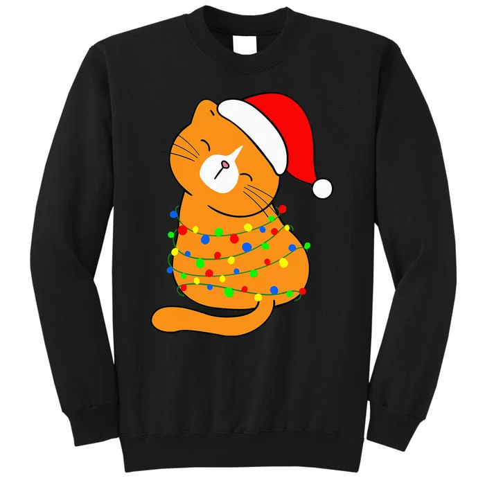 Orange Cat Christmas Tree Lights Santa Hat Funny Cat Lovers Sweatshirt