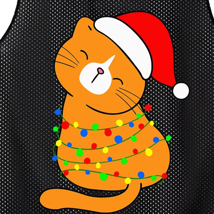 Orange Cat Christmas Tree Lights Santa Hat Funny Cat Lovers Mesh Reversible Basketball Jersey Tank