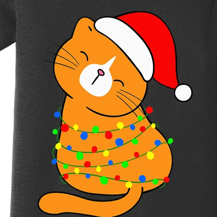 Orange Cat Christmas Tree Lights Santa Hat Funny Cat Lovers Baby Bodysuit