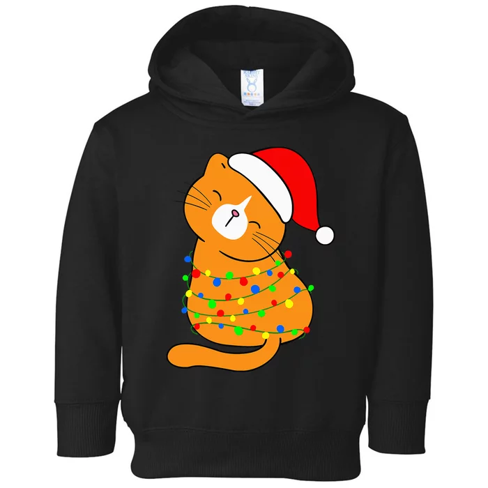 Orange Cat Christmas Tree Lights Santa Hat Funny Cat Lovers Toddler Hoodie