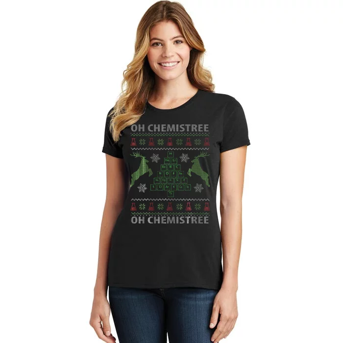 Oh Chemistree Chemistry Teacher Ugly Christmas Sweater Pun Women's T-Shirt