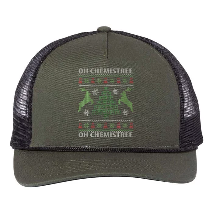 Oh Chemistree Chemistry Teacher Ugly Christmas Sweater Pun Retro Rope Trucker Hat Cap