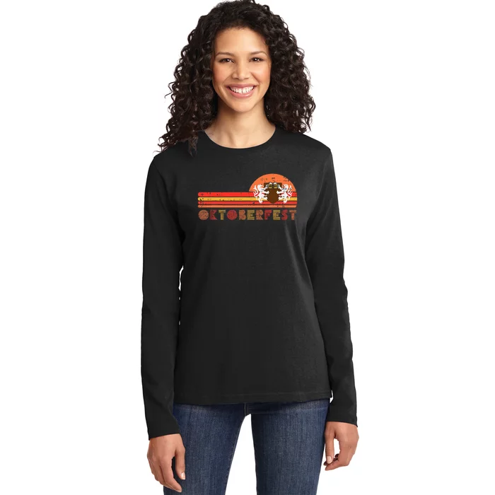 Oktoberfest Crest Chest Retro Bavarian Festival Ladies Long Sleeve Shirt