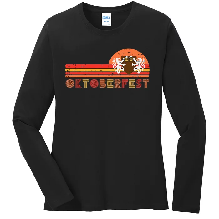 Oktoberfest Crest Chest Retro Bavarian Festival Ladies Long Sleeve Shirt