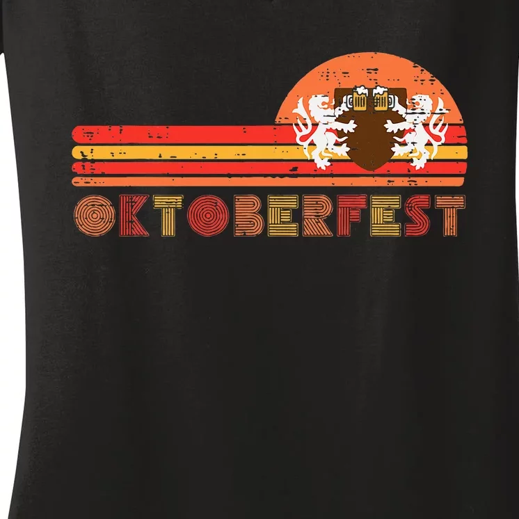 Oktoberfest Crest Chest Retro Bavarian Festival Women's V-Neck T-Shirt