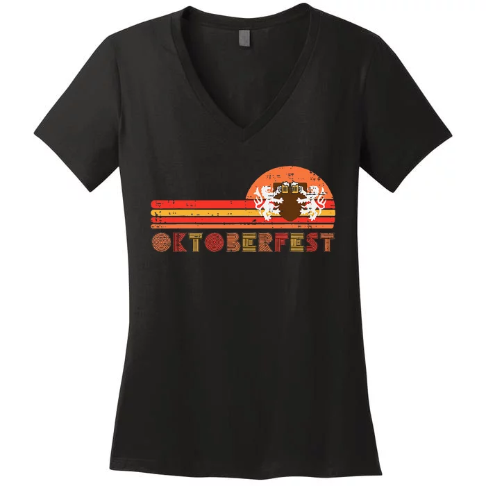 Oktoberfest Crest Chest Retro Bavarian Festival Women's V-Neck T-Shirt