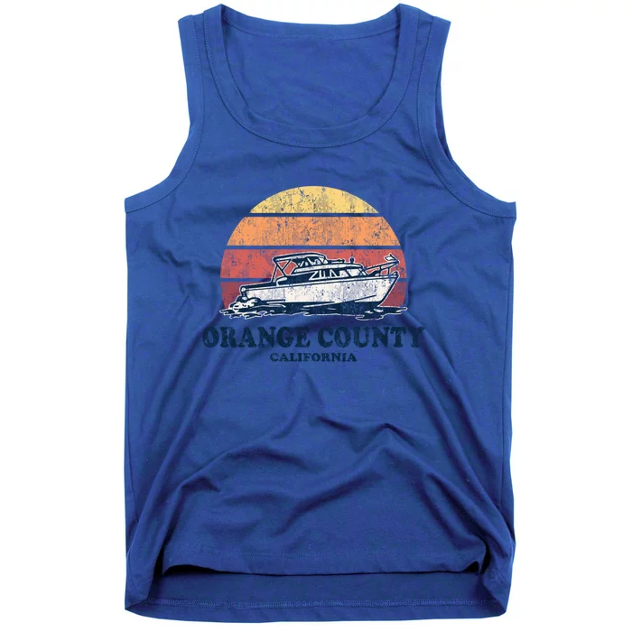 Orange County Ca Vintage Boating 70s Retro Boat Design Gift Tank Top