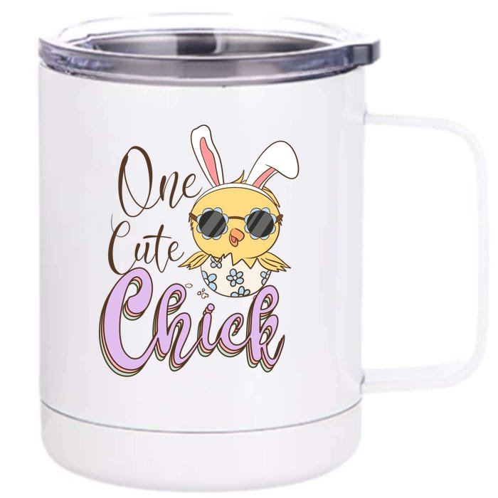 One Cute Chick With Glasses Funny Bunny Easter Day Front & Back 12oz Stainless Steel Tumbler Cup