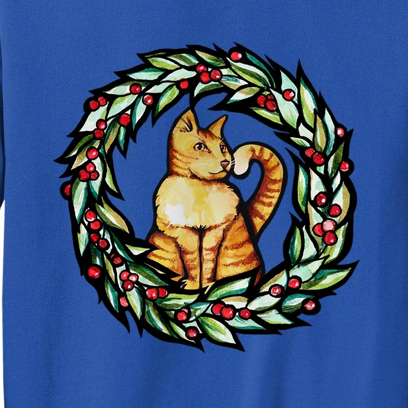 Orange Cat Christmas Wreath Meaningful Gift Tall Sweatshirt