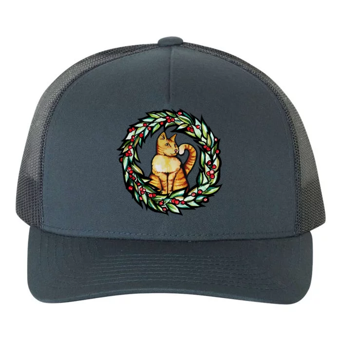 Orange Cat Christmas Wreath Meaningful Gift Yupoong Adult 5-Panel Trucker Hat