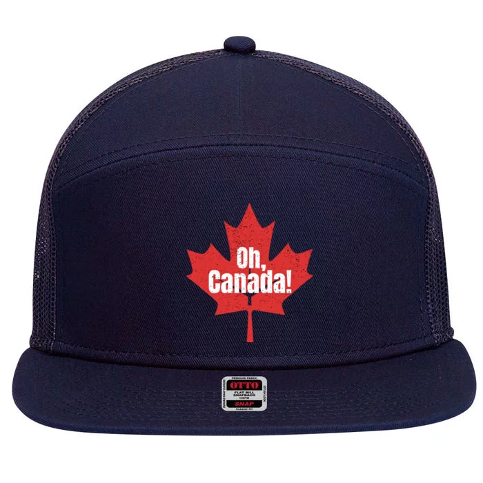 Oh Canada Canadian Pride Maple Leaf National Day Distressed Gift 7 Panel Mesh Trucker Snapback Hat