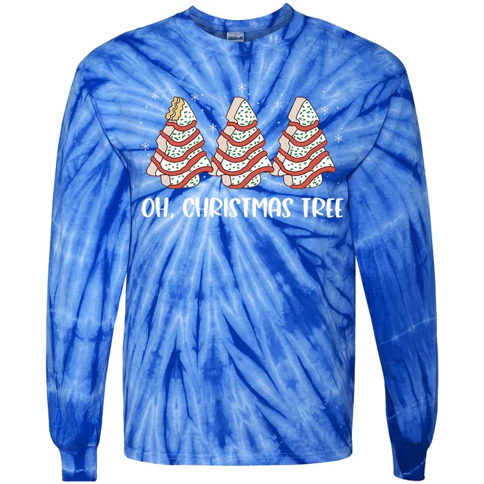 Oh Christmas Cakes Tree Funny Christmas Snack Cake Tie-Dye Long Sleeve Shirt